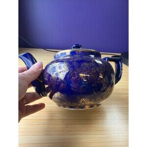 Vintage Cobalt Blue Gold Chintz Teapot Hall’s KT30 China Floral
